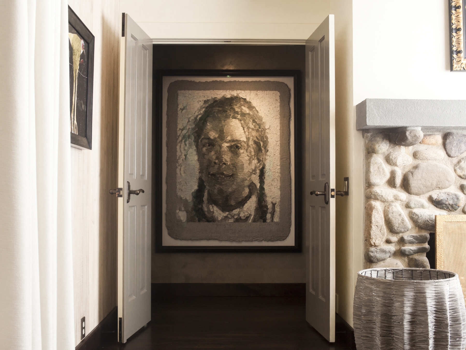 Framing for paper pulp portrait by Chuck close - Allison and Ross